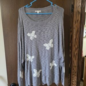 Cato Gray Knit Sweater with White Butterfly Design
